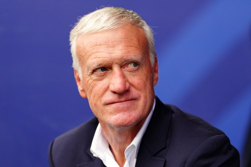 France head coach Didier Deschamps sits on the bench before the World Cup Group I soccer match between France and Iraq in Philadelphia, Monday, June 22, 2026. (AP Photo/Derik Hamilton)
