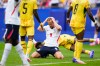 England's Harry Kane (9) reacts after missing a shot on goal during the World Cup Group L soccer match between England and Ghana in Foxborough, Mass., near Boston, Tuesday, June 23, 2026. (AP Photo/Petr David Josek)