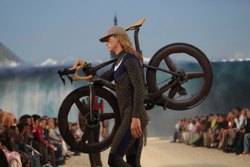 A model wears a creation as part of the Louis Vuitton men's Spring Summer 2027 collection presented in Paris, France, Tuesday, June 23, 2026. (AP Photo/Aurelien Morissard)