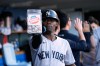 New York Yankees' Jazz Chisholm Jr. celebrates his two-run home run against the Detroit Tigers during the sixth inning of a baseball game Tuesday, June 23, 2026, in Detroit. (AP Photo/Paul Sancya)