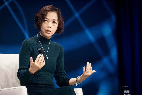 FILE - Computer scientist Fei-Fei Li speaks during the Clinton Global Initiative, Sept. 24, 2024, in New York. (AP Photo/Andres Kudacki, File)