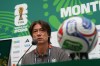 South Korea head coach Hong Myung-bo gives a press conference ahead of the FIFA World Cup match against South Africa in Guadalupe, near Monterrey, Mexico, Tuesday, June 23, 2026. (AP Photo/Dolores Ochoa)