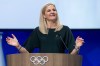 International Olympic Committee (IOC) President Kirsty Coventry, speaks during the 146th Session of the International Olympic Committee (IOC) at the SwissTech Convention Centre, in Lausanne, Switzerland, Wednesday, June 24, 2026. (Cyril Zingaro/Keystone via AP)