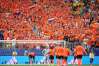 Fans celebrate after Cody Gakpo scored the Netherlands' fourth goal against Sweden during a World Cup Group F soccer match in Houston on June 20, 2026. (AP Photo/Eric Gay)