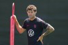 United States' Christian Pulisic attends a training session ahead of a FIFA World Cup match against Turkey in Irvine, Calif., Tuesday, June 23, 2026. (AP Photo/Andre Penner)