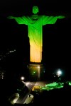 Christ the Redeemer monument is illuminated in Brazil's national colors as part of the countdown to the 2027 FIFA Women's World Cup, in Rio de Janeiro, Brazil, Tuesday, June 23, 2026. (AP Photo/Dhavid Normando)