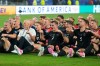 Norwegian players Erling Haaland, left, Alexander Soerloth (7), Kristoffer Ajer (3) and teammates celebrate after defeating Senegal in a World Cup Group I soccer match in East Rutherford, N.J., near New York, Monday, June 22, 2026. (AP Photo/Yuki Iwamura)