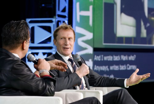 George Stroumboulopoulos, left, speaks with Canadian Identity and Culture Minister Marc Miller at the Prime Time screen and media industry conference in Ottawa, on Thursday, Jan. 29, 2026. THE CANADIAN PRESS/ Patrick Doyle