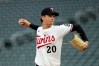 FILE - Minnesota Twins starting pitcher Mick Abel (20) delivers during the first inning of a baseball game against the Boston Red Sox Tuesday, April 14, 2026, in Minneapolis. (AP Photo/Abbie Parr,File)