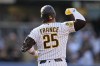 San Diego Padres' Ty France celebrates after hitting a home run during the third inning of a baseball game against the Atlanta Braves Wednesday, June 24, 2026, in San Diego. (AP Photo/Gregory Bull)