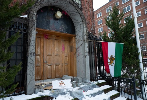 The shuttered Iranian embassy in Ottawa is seen after protesters hit it with anti-regime icons and red paint on Tuesday, Jan. 13, 2026. THE CANADIAN PRESS/Adrian Wyld