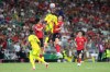 South Korea's Lee Gi-hyeok (3), South Africa's Evidence Makgopa (17) and South Korea's Kim Min-jae (4) leap for a header during the World Cup Group A soccer match between South Africa and South Korea in Guadalupe, near Monterrey, Mexico, Wednesday, June 24, 2026. (AP Photo/Addison Simmons)