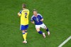 Japan's Daizen Maeda, right, celebrates after scoring their opening goal during the World Cup Group F soccer match between Japan and Sweden in Arlington, Texas, near Dallas, Thursday, June 25, 2026. (AP Photo/Jessica Tobias)