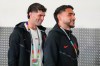 United States' Christian Pulisic, left, and teammate Cristian Roldan arrive at the stadium ahead of the World Cup Group D soccer match between Turkey and the United States in Inglewood, Calif., near Los Angeles, Thursday, June 25, 2026. (AP Photo/Gregory Bull)