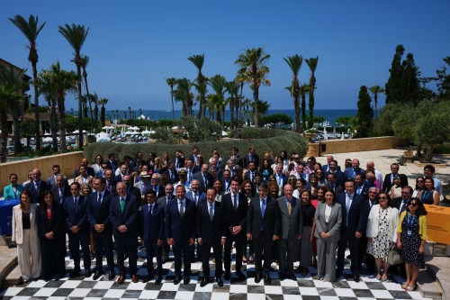 Cyprus' President Nikos Christodoulides, center, Malta's Prime Minister Robert Abela, center left, pose for a family photo during the high-level conference 
