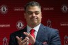 FILE - Los Angeles Angels General Manager Perry Minasian attends a news conference in Anaheim, Calif., on Oct. 22, 2025. (Paul Bersebach/The Orange County Register via AP, File)