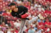 Miami Marlins starting pitcher Max Meyer throws during the first inning of a baseball game against the St. Louis Cardinals Friday, June 26, 2026, in St. Louis. (AP Photo/Jeff Roberson)