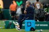 Uruguay head coach Marcelo Bielsa watches sits on a cooler during the World Cup Group H soccer match between Uruguay and Spain in Zapopan, near Guadalajara, Mexico, Friday, June 26, 2026. (AP Photo/Natacha Pisarenko )