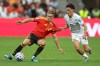 New Zealand's Elijah Just (11) pulls on the jersey of Belgium's Leandro Trossard (10) during the World Cup Group G soccer match between New Zealand and Belgium in Vancouver, British Columbia, Friday, June 26, 2026. (AP Photo/Kaleb Tatum)