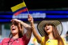 A Colombia and Portuguese supporter react before the World Cup Group K soccer match between Colombia and Portugal in Miami Gardens, Fla., Saturday, June 27, 2026. (AP Photo/Lynne Sladky)