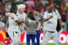 South Africa head coach Hugo Broos, second from left, celebrates with staff after the World Cup Group A soccer match between South Africa and South Korea in Guadalupe, near Monterrey, Mexico, Wednesday, June 24, 2026. (AP Photo/Matias Delacroix)