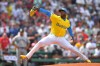 Boston Red Sox's Aroldis Chapman winds up for a pitch to a New York Yankees batter in the ninth inning of a baseball game, Saturday, June 27, 2026, in Boston. (AP Photo/Steven Senne)