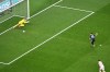 Argentina's Lautaro Martinez (22) scores their second goal against Jordan goalkeeper Yazeed Abulaila (1) during the World Cup Group J soccer match between Jordan and Argentina in Arlington, Texas, near Dallas, Saturday, June 27, 2026. (AP Photo/Jessica Tobias)