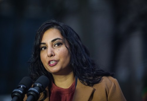 B.C. Attorney General Niki Sharma responds to questions outside B.C. Supreme Court in Vancouver, on Monday, Nov. 27, 2023. THE CANADIAN PRESS/Darryl Dyck