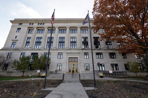 FILE - The Genesee County Courthouse is shown in Flint, Mich., Wednesday, Oct. 28, 2020. (AP Photo/Paul Sancya, File)