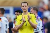 Germany goalkeeper Manuel Neuer (1) acknowledges the fans after a loss during the World Cup round of 32 soccer match between Germany and Paraguay in Foxborough, Mass., near Boston, Monday, June 29, 2026. (AP Photo/Martin Meissner)