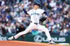 Seattle Mariners' George Kirby delivers in the first inning of a baseball game against the Los Angeles Angels, Monday, June 29, 2026, in Seattle. (AP Photo/Kevin Ng)