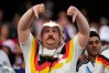 A Germany fan reacts at the end of the World Cup round of 32 soccer match between Germany and Paraguay in Foxborough, Mass., near Boston, Monday, June 29, 2026. (AP Photo/Charles Krupa)