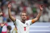 England's Harry Kane (9) celebrates after the World Cup round of 32 soccer match between England and Congo in Atlanta, Wednesday, July 1, 2026. (AP Photo/Jacob Kupferman)