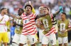 United States' Weston McKennie (8) and Christian Pulisic (10) celebrate winning the World Cup round of 32 soccer match between the United States and Bosnia in Santa Clara, Calif., near San Francisco, Wednesday, July 1, 2026. (AP Photo/Eakin Howard)