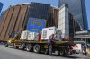 A worker unloads portable air-conditioning units outside of Madison Square Garden ahead of a reported wedding between singer Taylor Swift and National Football League player Travis Kelce on Thursday, July 2, 2026, in New York. (AP Photo/Ryan Murphy)