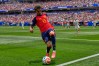 Spain's Lamine Yamal (19) stops the ball during the World Cup round of 32 soccer match between Spain and Austria in Inglewood, Calif., near Los Angeles, Thursday, July 2, 2026. (AP Photo/Gregory Bull)