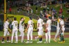 The Athletics celebrate after winning a baseball game against the Los Angeles Angels in West Sacramento, Calif., Thursday, June 18, 2026. (AP Photo/Nic Coury)