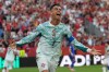 Portugal's Cristiano Ronaldo (7) celebrates after scoring their opening goal during the World Cup round of 32 soccer match between Portugal and Croatia in Toronto, Thursday, July 2, 2026. (AP Photo/Stephanie Scarbrough)