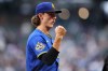 Seattle Mariners pitcher Bryce Miller reacts after the third inning of a baseball game against the Los Angeles Angels, Thursday, July 2, 2026, in Seattle. (AP Photo/Kevin Ng)