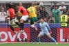 Egypt goalkeeper Mostafa Shoubir (23) looks at the ball as Egypt's Mohamed Hany, left, scores an own goal during the World Cup round of 32 soccer match between Australia and Egypt in Arlington, Texas, near Dallas, Tuesday, Friday, July 3, 2026. (AP Photo/Sam Hodde)
