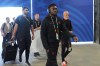 Canada's Alphonso Davies, front, arrives to the stadium prior to the World Cup round of 16 soccer match between Canada and Morocco in Houston, Saturday, July 4, 2026. (AP Photo/Eric Gay)