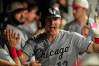 Chicago White Sox's Colson Montgomery celebreates in the duogut after hitting a home run in the eighth inning of a baseball game against the Cleveland Guardians in Cleveland, Saturday, July 4, 2026. (AP Photo/Sue Ogrocki)