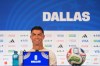 Portugal's Cristiano Ronaldo speaks to reporters during a press conference ahead of his team's World Cup round of 16 soccer match against Spain, Sunday, July 5, 2026, in Arlington, Texas, near Dallas. (AP Photo/Julio Cortez)