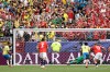 Brazil's Bruno Guimaraes (8) fails to score a penalty kick during the World Cup round of 16 soccer match between Brazil and Norway in East Rutherford, N.J., near New York, Sunday, July 5, 2026. (AP Photo/Adam Hunger)