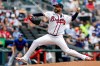Atlanta Braves pitcher Martín Pérez delivers to a New York Mets batter during the first inning of a baseball game, Sunday, July 5, 2026, in Atlanta. (AP Photo/Erik S. Lesser)