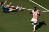 United States forward Folarin Balogun (20) gestures after scoring a goal during the first half of the World Cup 2026 Round of 32 Football match between United States and Bosnia and Herzegovina in Santa Clara, Calif., Wednesday, July 1, 2026. (Stephen Lam/San Francisco Chronicle via AP)