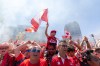 Canada's Voyageurs parade toward BC Place ahead of Canada's World Cup Group B soccer match against Qatar, in Vancouver, on Thursday, June 18, 2026. THE CANADIAN PRESS/Timothy Matwey