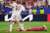 Spain's Rodri (16) reacts to Portugal's Bernardo Silva (10) after the last chance during the World Cup round of 16 soccer match between Portugal and Spain in Arlington, Texas, near Dallas, Monday, July 6, 2026. (AP Photo/Tony Gutierrez)