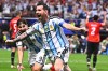 Argentina's Lionel Messi (10) celebrates scoring their second goal during the World Cup round of 16 soccer match between Argentina and Egypt in Atlanta, Tuesday, July 7, 2026. (AP Photo)