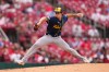 Milwaukee Brewers starting pitcher Robert Gasser throws during the first inning in the second game of a baseball doubleheader against the St. Louis Cardinals Tuesday, July 7, 2026, in St. Louis. (AP Photo/Jeff Roberson)